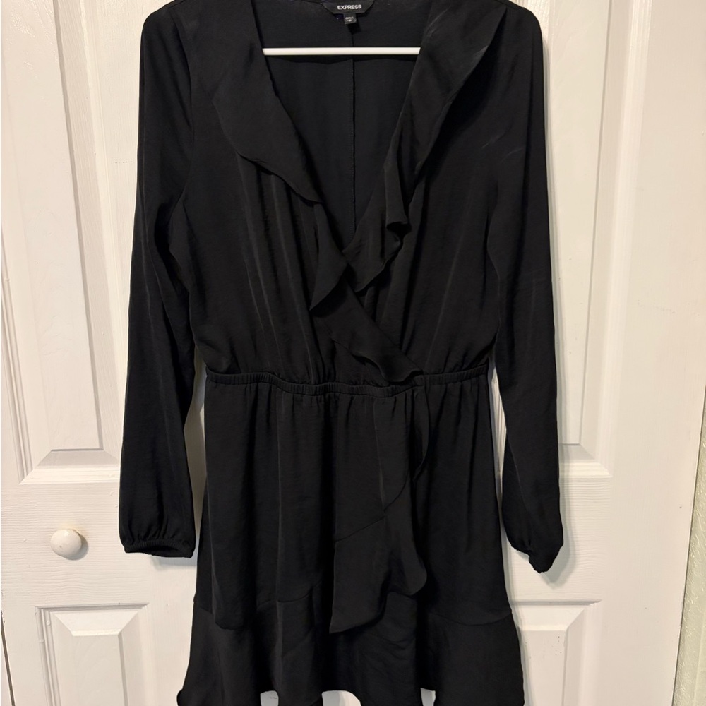 Express Black Ruffled Long Sleeve Dress